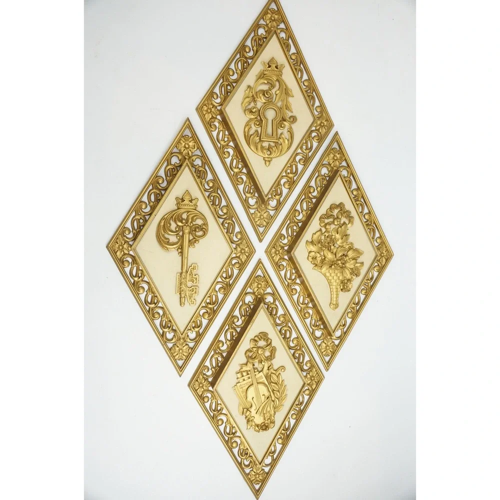 Dart Industries Wall Plaque Set 4271 Gold Diamond Hollywood Regency Excellent